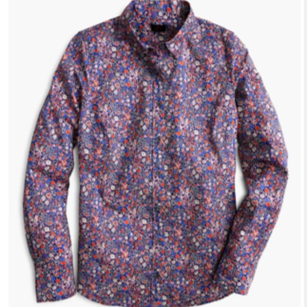 J.Crew Slim Fit Perfect Shirt in Liberty Kayoko Deep Blue Floral, Size 2